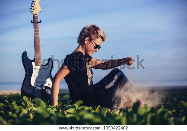 Portrait Young Singer Female Short Hair People Stock Image