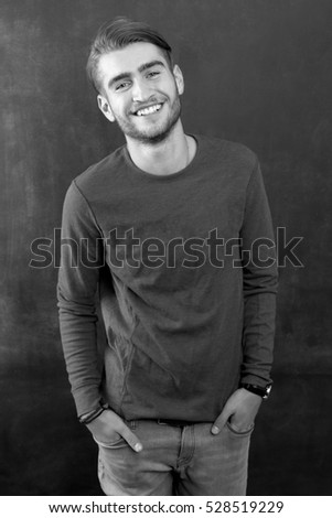 Similar – Image, Stock Photo young guy smiles and touches hair