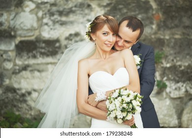 portrait of  young wedding couple