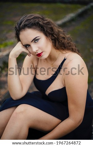 Similar – Portrait of girl in red dress