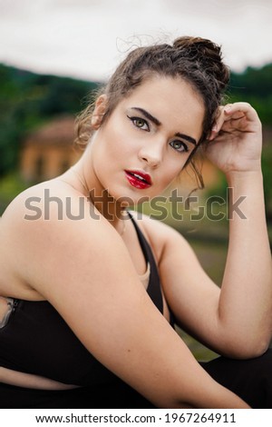 Similar – Portrait of girl in red dress