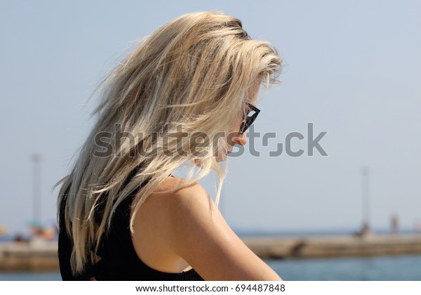 Portrait Young Woman Blonde Dry Damaged Stock Photo Edit Now