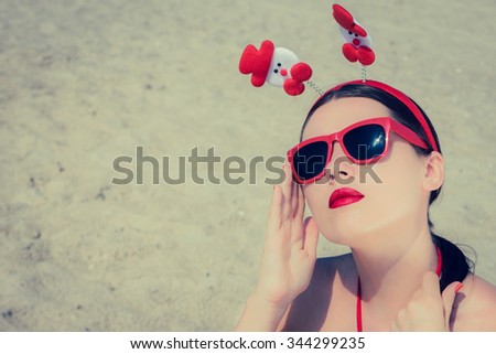 Similar – Woman applying sunscreen by the pool during summer