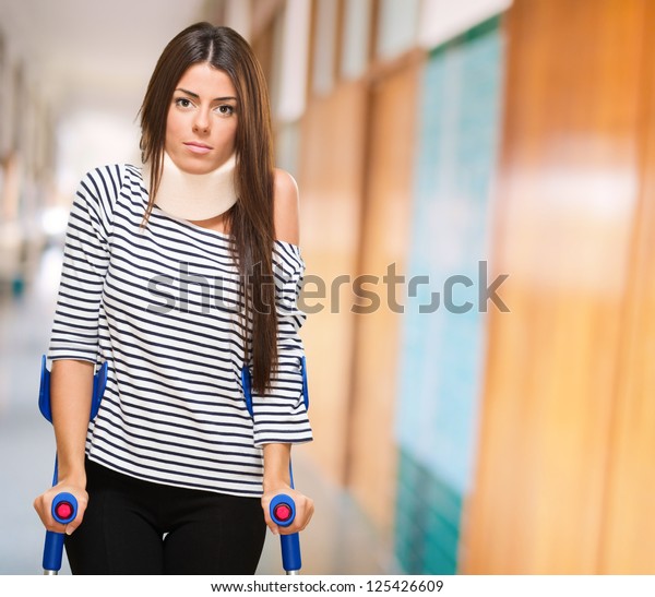Portrait Of A\
Young Woman With Crutches,\
indoor