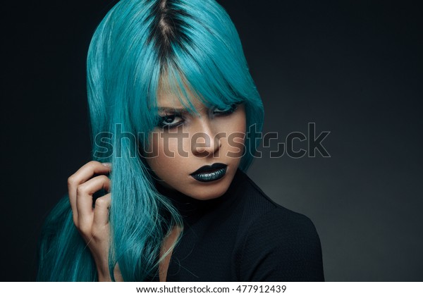 Portrait Young Woman Cyan Color Hair Stock Photo Edit Now 477912439