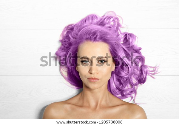 Portrait Young Woman Dyed Long Curly Stock Photo Edit Now 1205738008