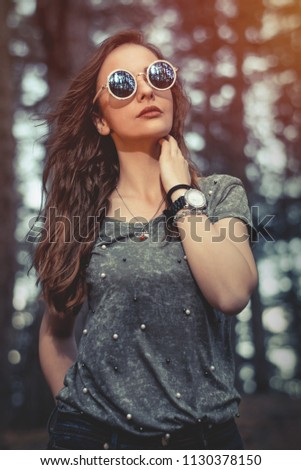 Similar – Happy young woman looking through the window car