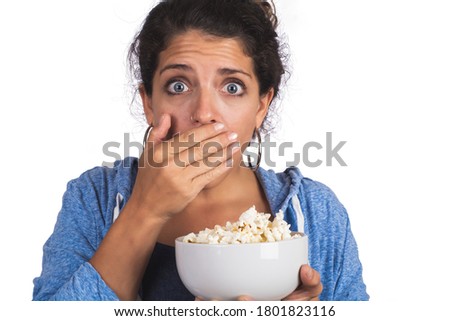 Image, Stock Photo Young woman looks amazed on the beach