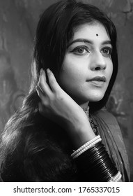 Portrait Of A Young Woman Makeup As Indian Style