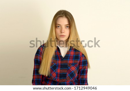 portrait of young woman on a white background