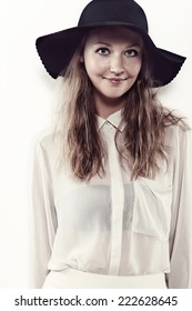 Portrait Of Young Woman In See Through Fashion Top, Smiling