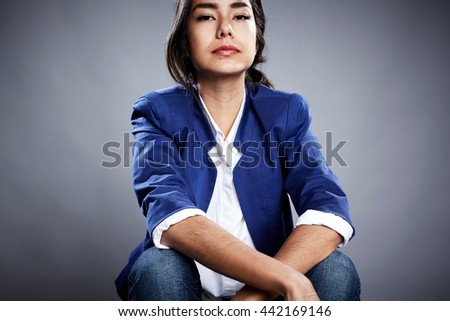 Similar – Woman in jacket Feminine