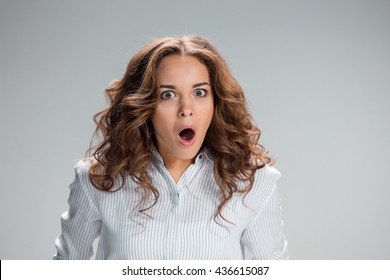 Portrait Young Woman Shocked Facial Expression Stock Photo 436615087 ...