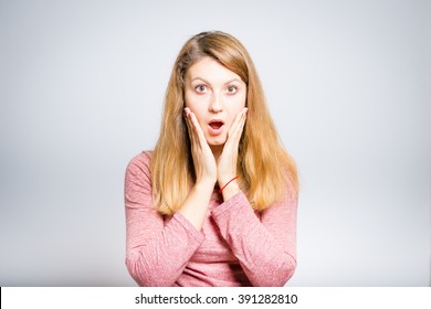 Portrait Young Woman Showing Surprise Emotion Stock Photo 391282810 ...