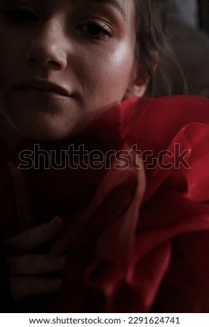 Portrait of a young women in the red artistic dress