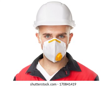 Portrait of young worker wearing safety protective gear isolated on white background - Powered by Shutterstock