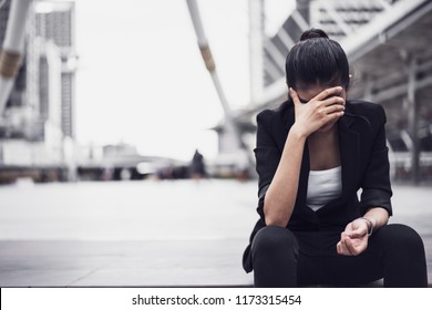 Portraits Of Beautiful Asian Woman Stressed From Work.anxiety In Adult Cause To Depression And A Problem In Living That Drag You Down To Feeling Sadness,lonely And Worried.