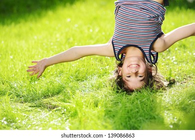 Portraits Happy Kid Playing Upside Down Stock Photo 395206141 ...