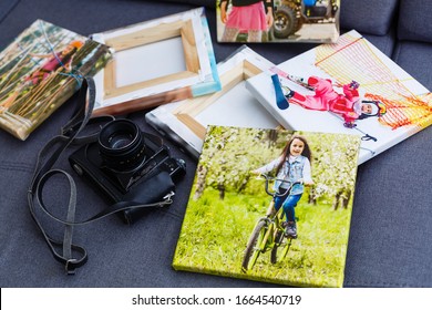 portraits of a little girl on a canvas photo