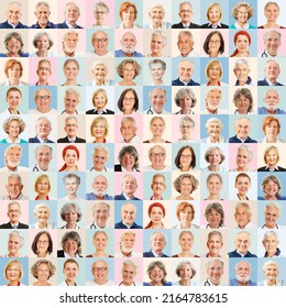 Portraits of older people at work and privately in front of a colorful background - Powered by Shutterstock