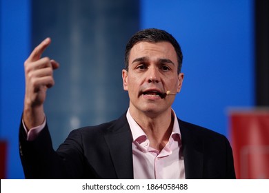 Coruña-Spain. Portraits Of Pedro Sánchez, President Of The Government, During A Rally Of His Political Party PSOE In A Coruña On March 22, 2018