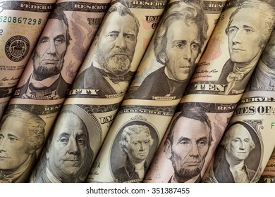 Portraits Of The Presidents On Twisted Banknotes/Money Or Portraits Of Presidents