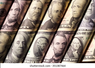 Portraits of the Presidents on twisted banknotes/Money or Portraits of Presidents
