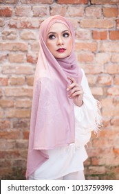 Portraiture Of Beautiful Young Female Model Wearing Hijab.Muslim Female Hijab Fashion Portraiture.