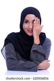 Portraiture Of Beauty Asian Woman. Muslim Woman Portrait.