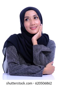 Portraiture Of Beauty Asian Woman. Muslim Woman Portrait.