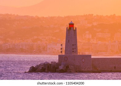 Port's Lighthouse In Nice, French Riviera, Cote D`azur, South France
