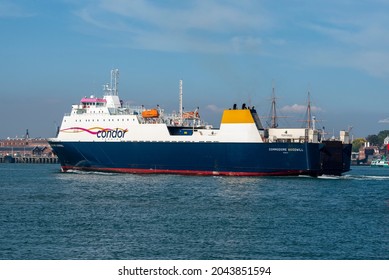 Portsmouth, England, UK. 2021. A Commercial Vehicle Roro Ferry Commodore Goodwill Underway On Portsmouth Harbour, England, UK