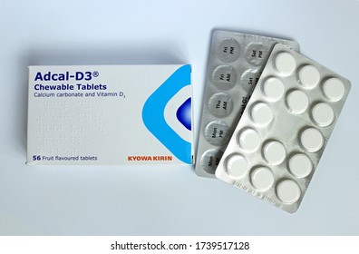 Portsmouth, Hampshire, England. 23rd May 2020. A Packet Of Adcal-D3.  Calcium Carbonate & Vitamin D3 Chewable Tablets.