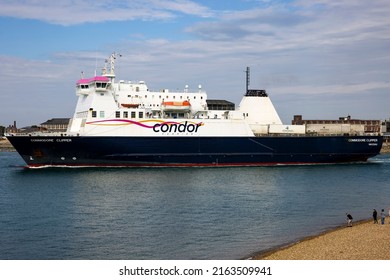 Portsmouth, Hampshire, UK June 3 2022 Condor Car Ferry Commodore Clipper Leaving Port En Route To Guernsey