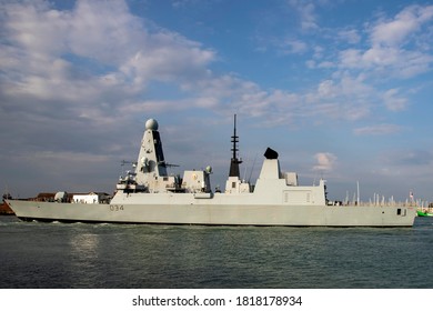 Portsmouth, Hampshire, UK September 20 2020 Daring Class Destroyer HMS Diamond Leaving Port