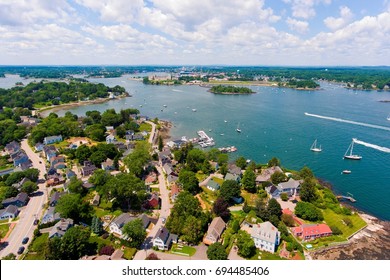 Portsmouth Harbor aerial view in summer, New Castle, New Hampshire, USA.