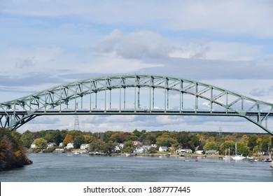 PORTSMOUTH, NH - OCT 3: Piscataqua River Bridge in Portsmouth, New Hampshire, as seen on Oct 3, 2020.