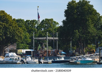 Portsmouth, NH, USA - July 17, 2022: The Stage Set Up For The Prescott Park Arts Festival