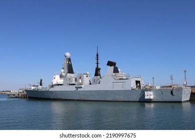 Portsmouth, UK: 10th August 2022: HMS Defender (D36) A Daring Class Type 45 Destroyer In Port At HMNB Portsmouth