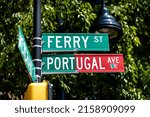 Portugal Avenue and Ferry ST sign, placed to celebrate Portugal Day at Ironbound, Newark, NJ USA