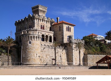 Portugal, Cascais, Estoril on Lisbon's Sunshine coast - Historical fortified "Baronial" mansion overlooking the beach