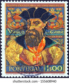 PORTUGAL - CIRCA 1969: A stamp printed in Portugal issued for the 500th birth anniversary of Vasco da Gama shows explorer Vasco da Gama, circa 1969. 