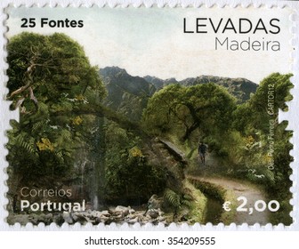 PORTUGAL - CIRCA 2012: A stamp printed by Portugal shows 25 natural springs, series Levada, Madeira Island, circa 2012