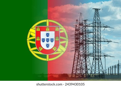 Portugal flag and electricity pylon mixed image. Expensive electricity concept. High costs for energy. - Powered by Shutterstock