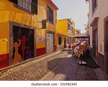 Portugal, Madeira, Funchal - May 20, 2014: View of the Santa Maria Street.