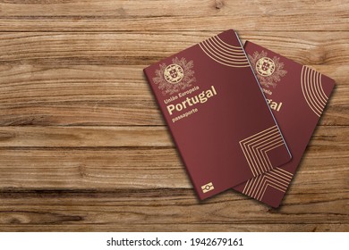 Portuguese passports are issued to citizens of Portugal for the purpose of international travel ,Portugal passport on a wooden background
