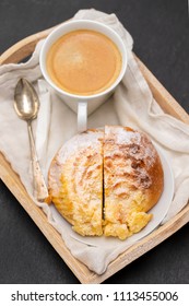 Portuguese Sweet Bread Pao De Deus With Cup Of Coffee