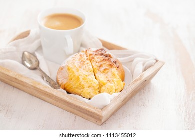 Portuguese Sweet Bread Pao De Deus With Cup Of Coffee