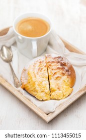 Portuguese Sweet Bread Pao De Deus With Cup Of Coffee