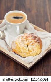 Portuguese Sweet Bread Pao De Deus With Cup Of Coffee